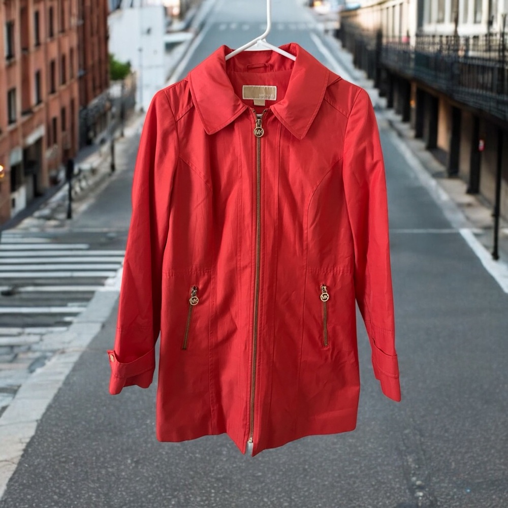 Michael Michael Kors Womens XS Salmon Full Zip Coat With Two Zip Pockets